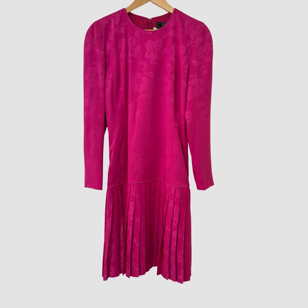 CH Carolina Herrera Vintage 90s Pink Silk Midi Dress US12